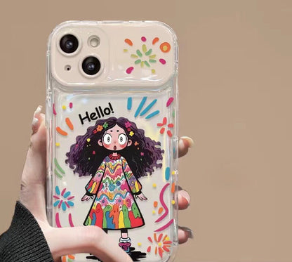 Compatible with Android Colorful Curly-Haired Girl Flip Mirror Phone Case