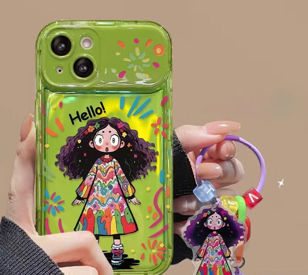 Compatible with Android Colorful Curly-Haired Girl Flip Mirror Phone Case
