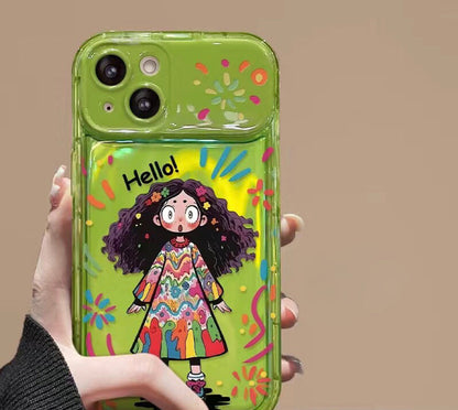 Compatible with Android Colorful Curly-Haired Girl Flip Mirror Phone Case