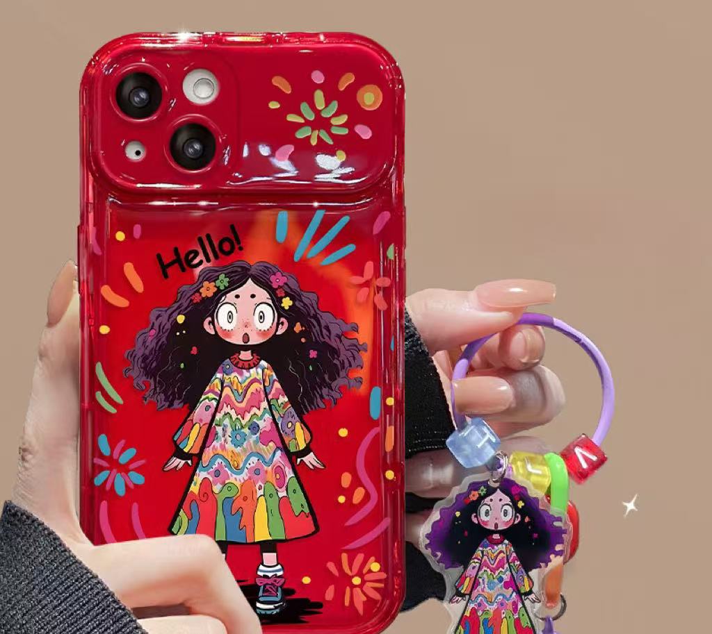 Compatible with Android Colorful Curly-Haired Girl Flip Mirror Phone Case