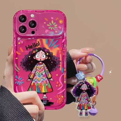 Compatible with Android Colorful Curly-Haired Girl Flip Mirror Phone Case