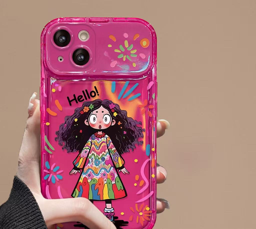 Compatible with Android Colorful Curly-Haired Girl Flip Mirror Phone Case