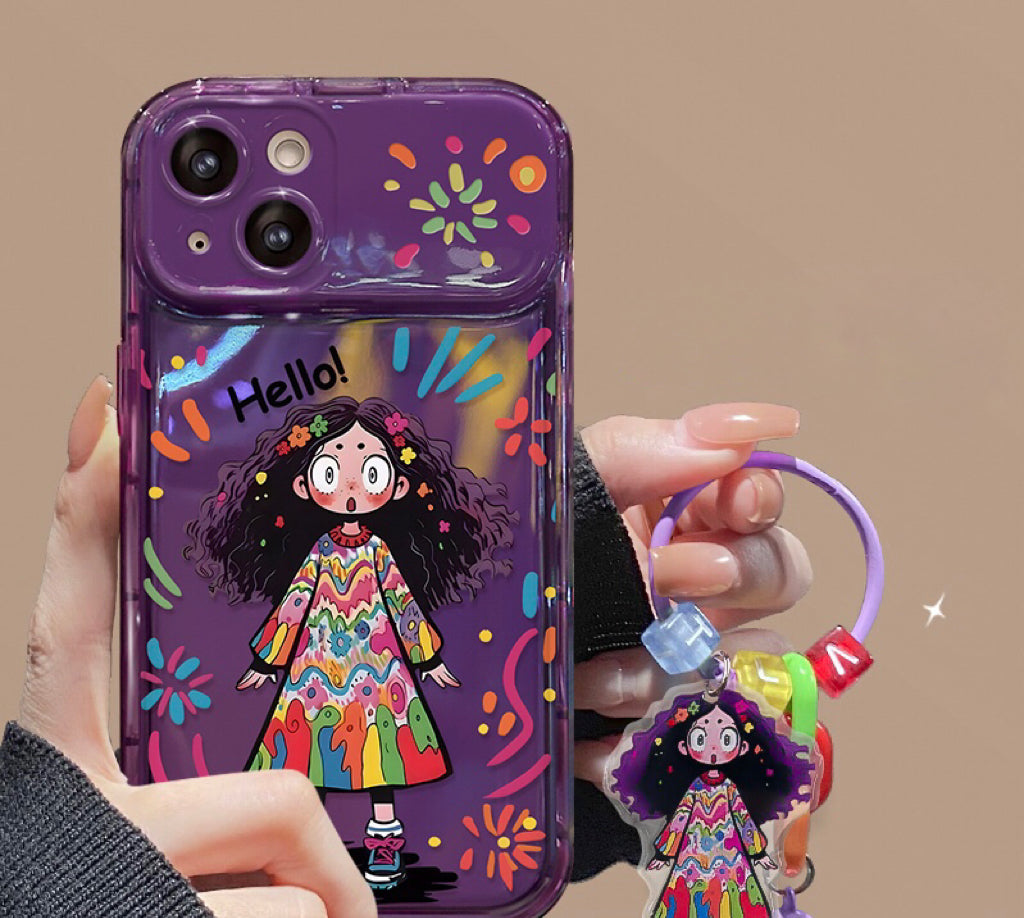 Compatible with Android Colorful Curly-Haired Girl Flip Mirror Phone Case