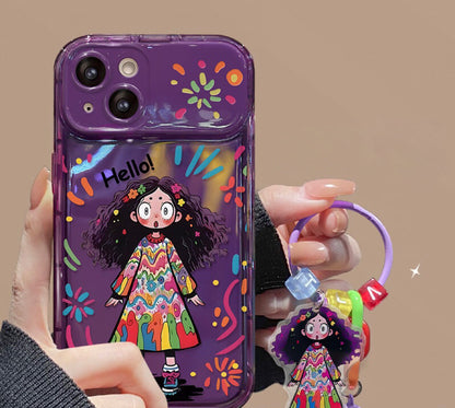 Compatible with Android Colorful Curly-Haired Girl Flip Mirror Phone Case