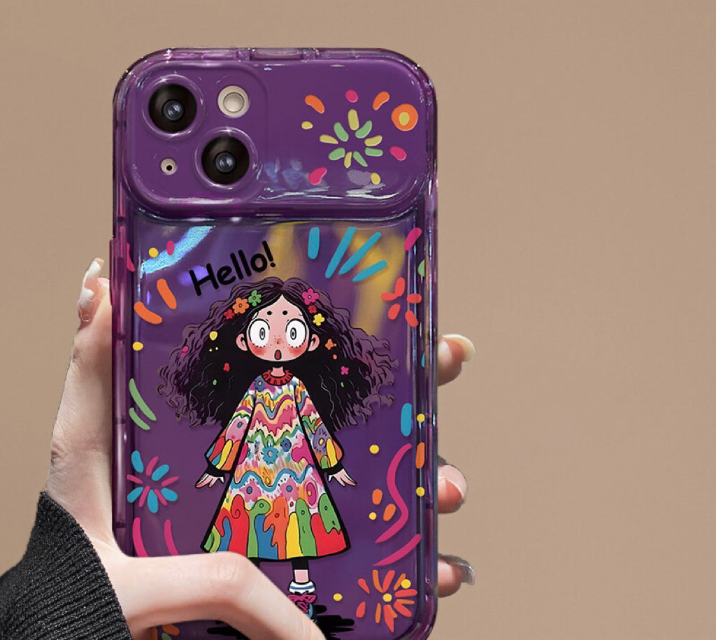 Compatible with Android Colorful Curly-Haired Girl Flip Mirror Phone Case