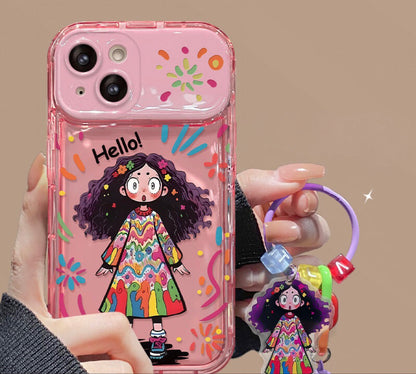 Compatible with Android Colorful Curly-Haired Girl Flip Mirror Phone Case