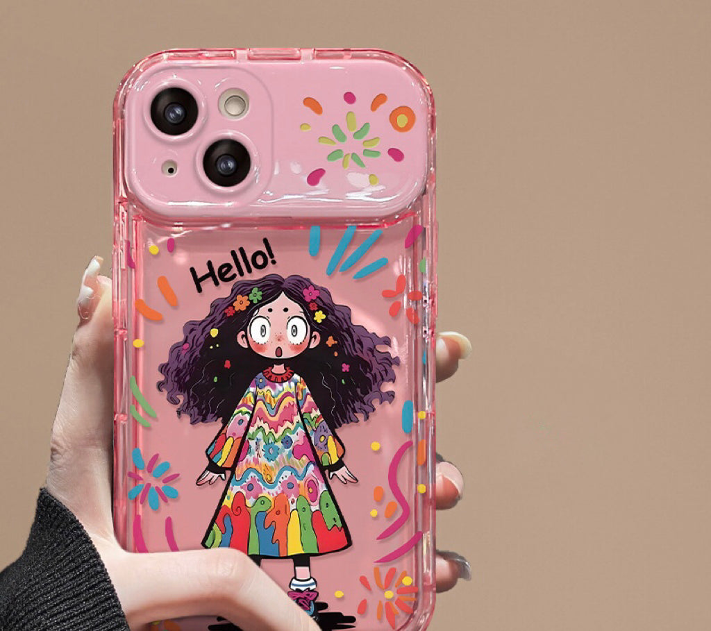 Compatible with Android Colorful Curly-Haired Girl Flip Mirror Phone Case