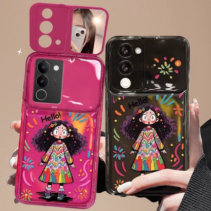 Compatible with Android Colorful Curly-Haired Girl Flip Mirror Phone Case