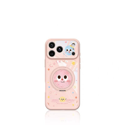 Cute and Quirky Fluffy Pom-Pom Rotating Stand Phone Case