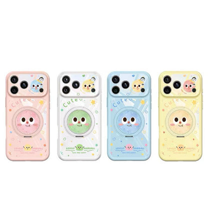 Cute and Quirky Fluffy Pom-Pom Rotating Stand Phone Case