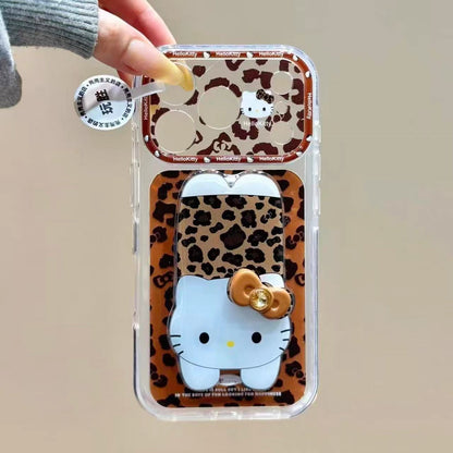 Cute Pink-Brown Hello Kitty Bow Kickstand Phone Case