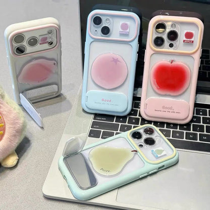 Phone case with a mirror stand and 3D fruit embellishments