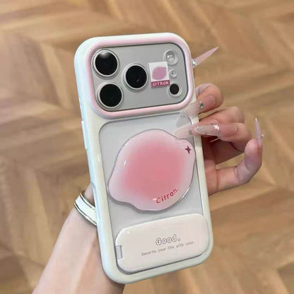 Phone case with a mirror stand and 3D fruit embellishments