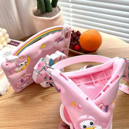 Cartoon iPad Case for Kids + Lanyard