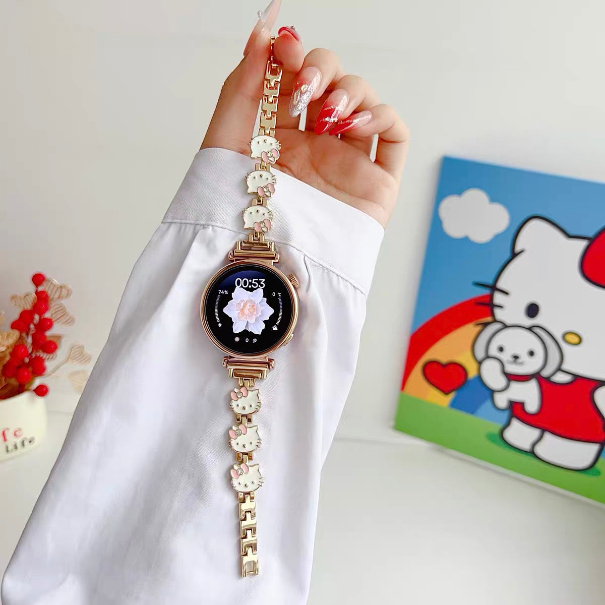 Hello Kitty watch bands compatible with Samsung Galaxy Watch 4, 5, 6, and 7 series.