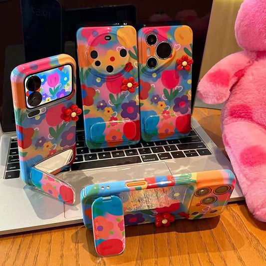 Dopamine-style 3D floral mirror-stand phone case