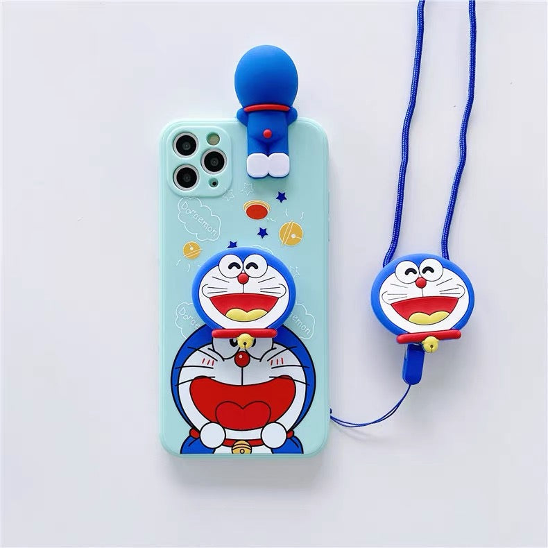 Cartoon Spider-Man, Iron Man, and Batman Phone Case with Kickstand and Lanyard