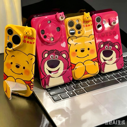 Suitable for Samsung: Strawberry Bear & Winnie the Pooh Mirror Stand Phone Case