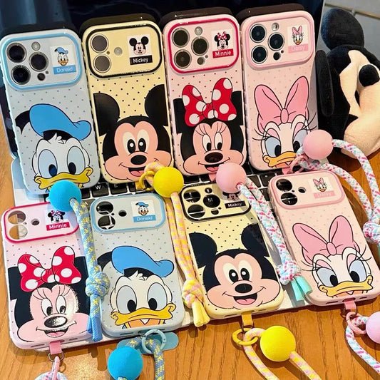 Colorful Polka-Dot Mickey & Donald Duck Lanyard Phone Case for Android