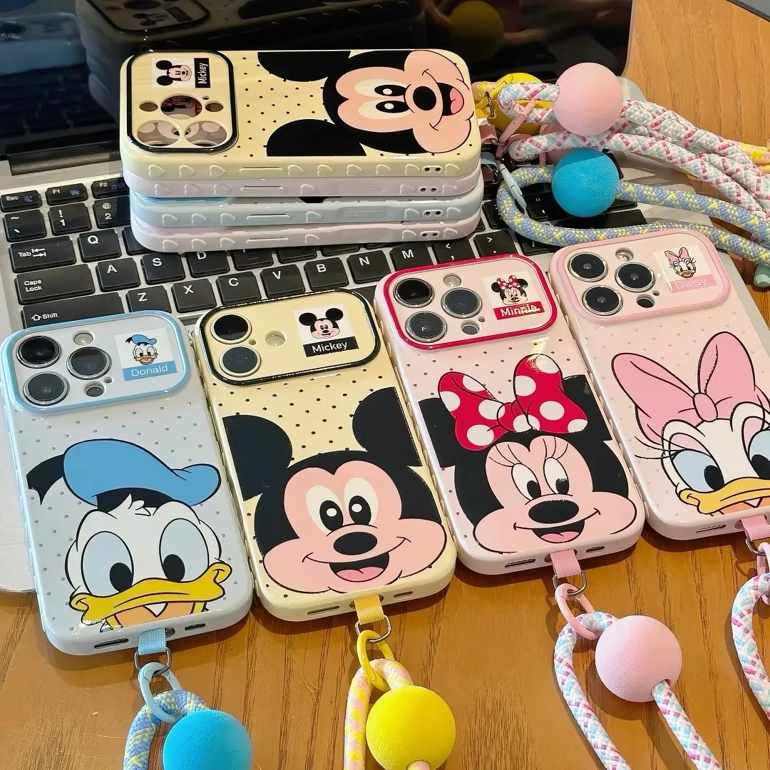 Polka-dot Mickey & Donald Duck colorful lanyard phone case