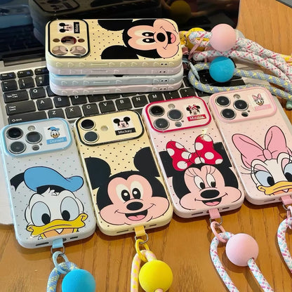 Colorful Polka-Dot Mickey & Donald Duck Lanyard Phone Case for Android
