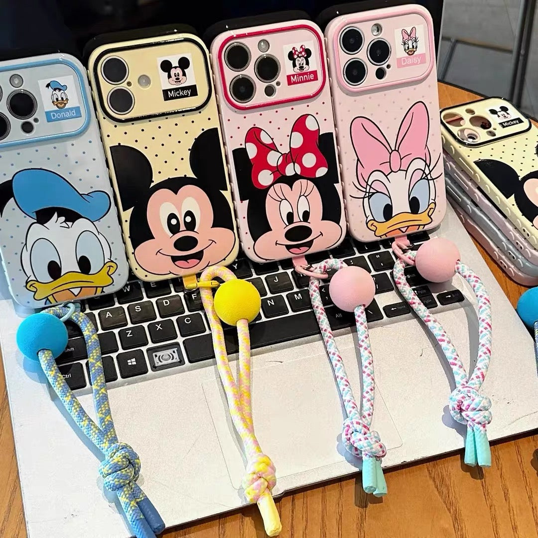 Colorful Polka-Dot Mickey & Donald Duck Lanyard Phone Case for Android