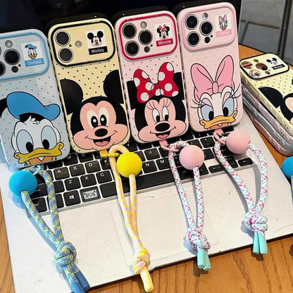 Colorful Polka-Dot Mickey & Donald Duck Lanyard Phone Case for Android