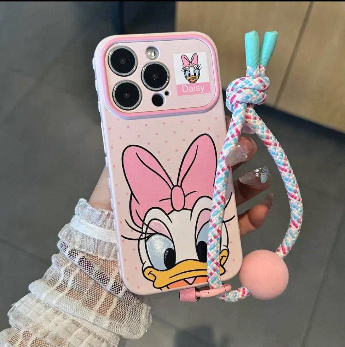 Colorful Polka-Dot Mickey & Donald Duck Lanyard Phone Case for Android