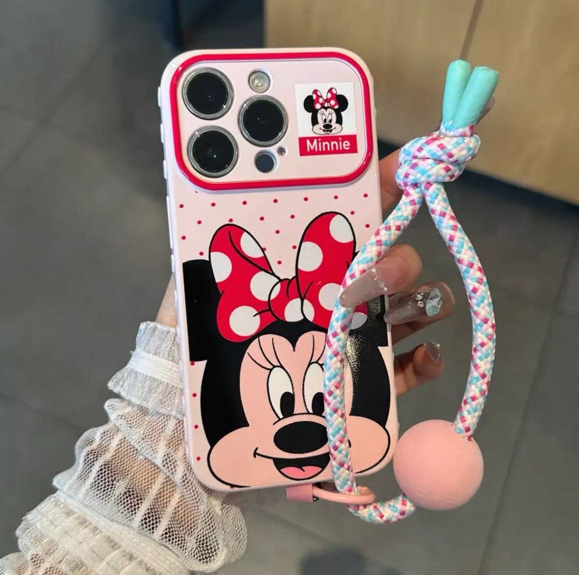 Colorful Polka-Dot Mickey & Donald Duck Lanyard Phone Case for Android
