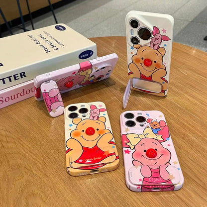 Couple's Red-Nosed Winnie the Pooh & Piglet Phone Case with Mirror Stand