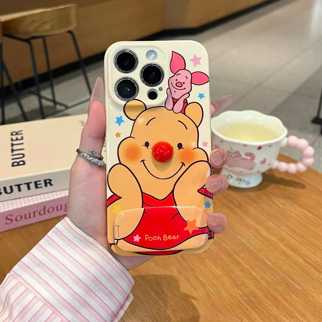 Couple's Red-Nosed Winnie the Pooh & Piglet Phone Case with Mirror Stand