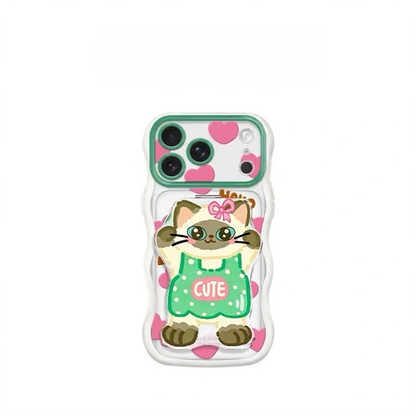 Heart-patterned cat stand phone case