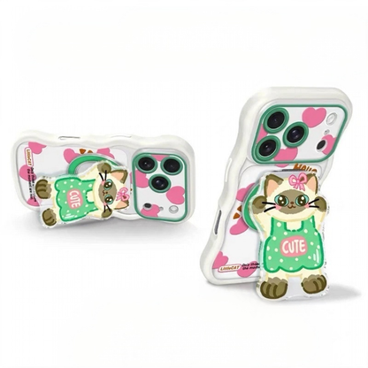 Heart-patterned cat stand phone case