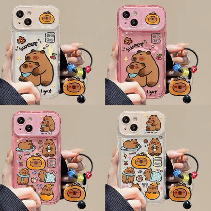 Capybara Pendant Phone Case with Flip-Out Mirror