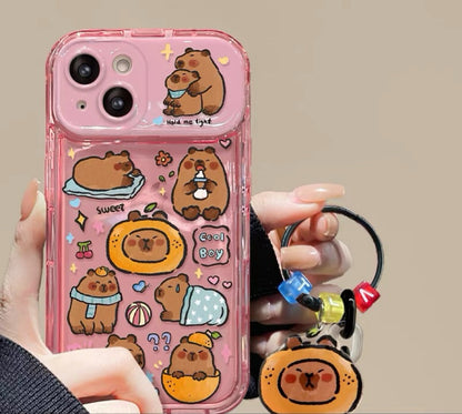 Capybara Pendant Phone Case with Flip-Out Mirror