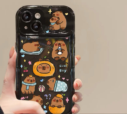 Capybara Pendant Phone Case with Flip-Out Mirror