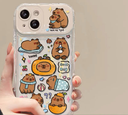 Capybara Pendant Phone Case with Flip-Out Mirror