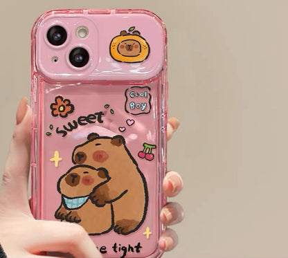 Capybara Pendant Phone Case with Flip-Out Mirror