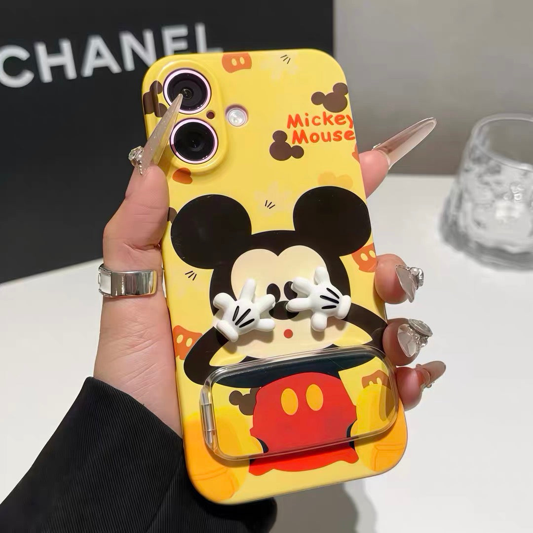 Cartoon Mickey face-covering mirror stand phone case