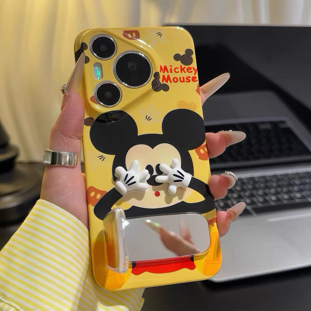 Cartoon Mickey face-covering mirror stand phone case
