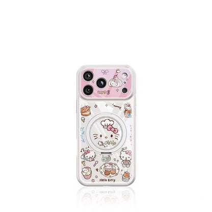 Dessert-themed rotating stand phone case with a cat design