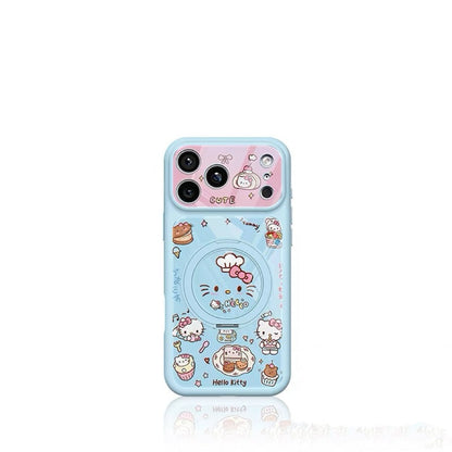 Dessert-themed rotating stand phone case with a cat design