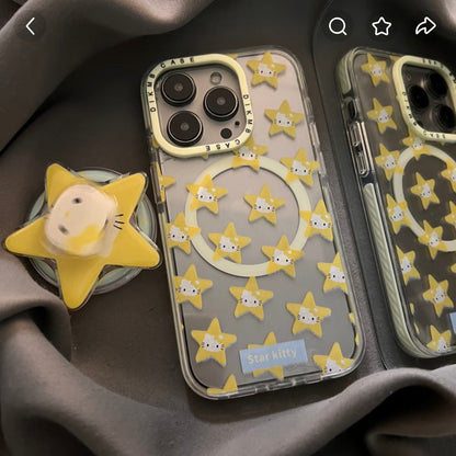 Yellow Star Kitty Cat Magnetic Holder Phone Case