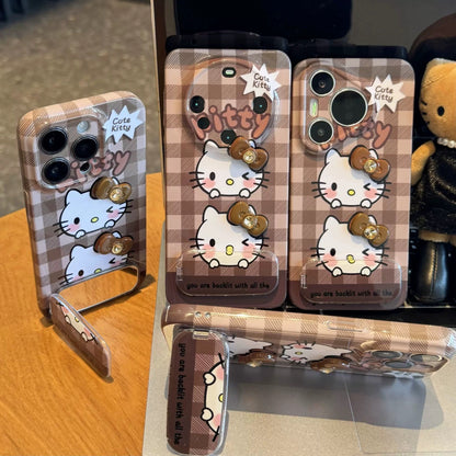 Checkered Kitty Cat Mirror Stand Phone Case