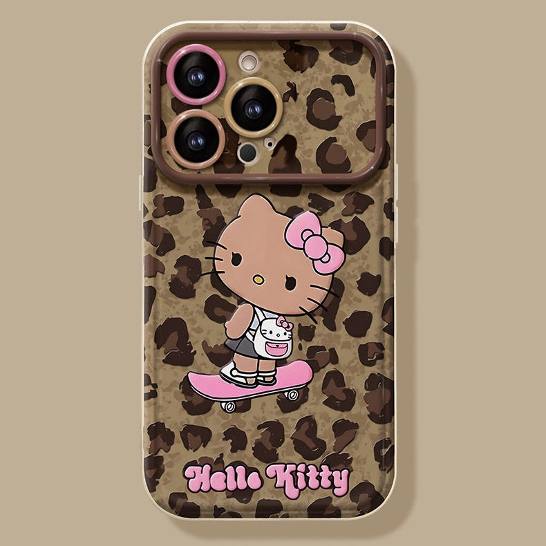 Pink leopard print Kitty flip mirror phone case