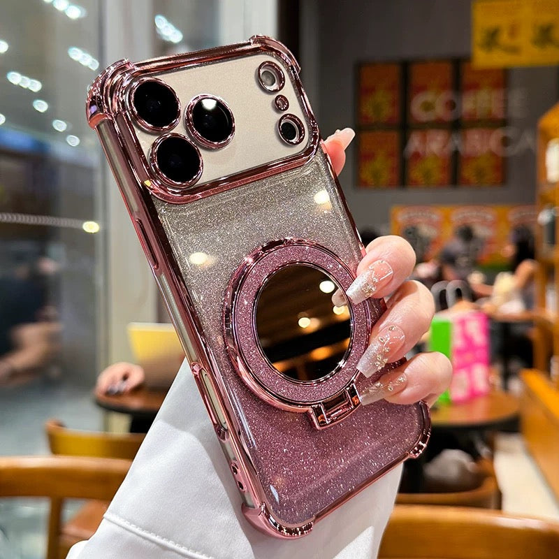 Sparkling portable mirror and stand phone case