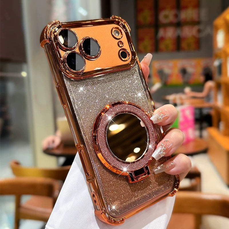 Sparkling portable mirror and stand phone case