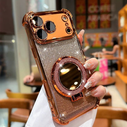 Sparkling portable mirror and stand phone case