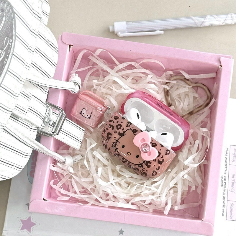 Leopard print bow Kitty earphone case