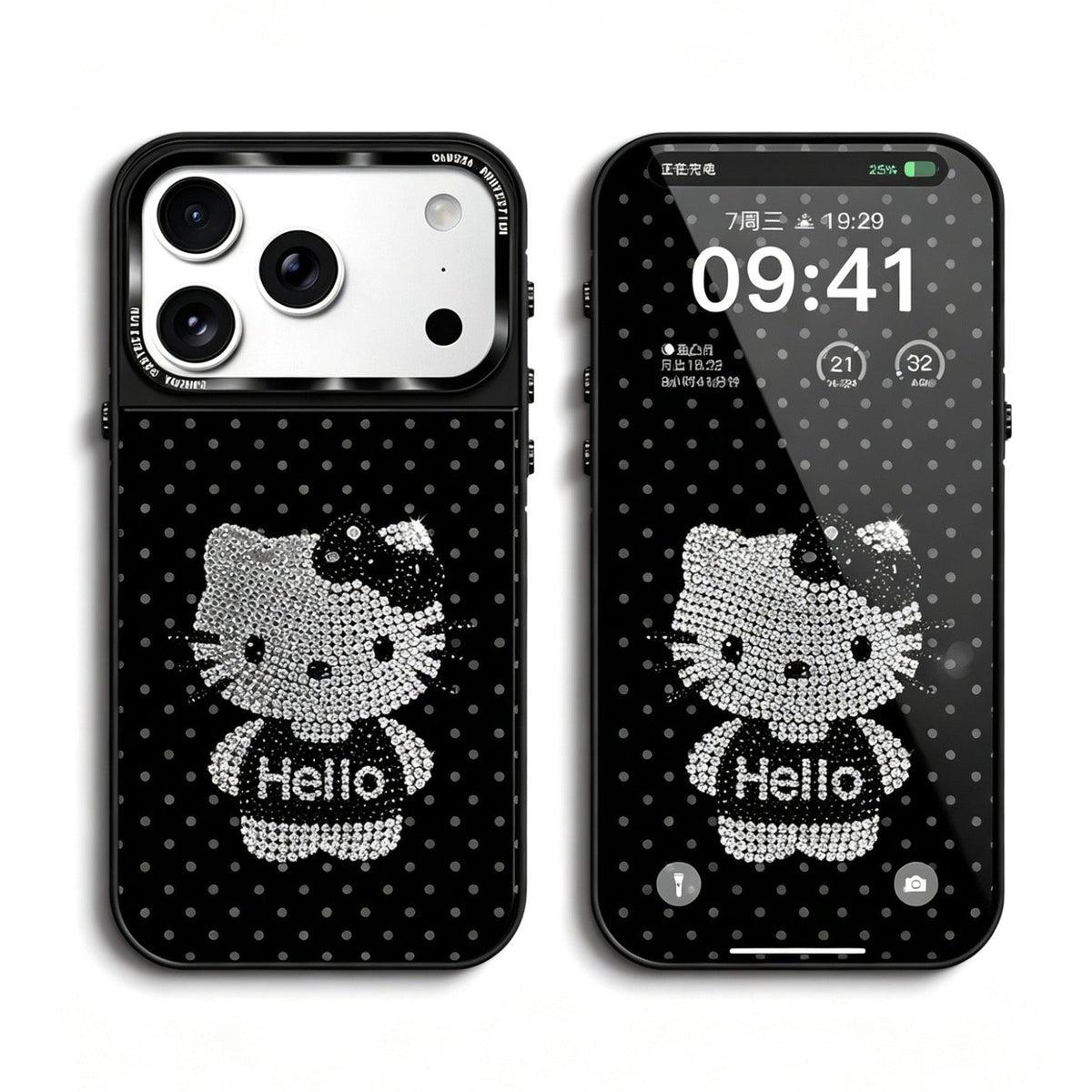 Gold-Plated Phone Case with Full-Set Rhinestone Kitty Cat Design